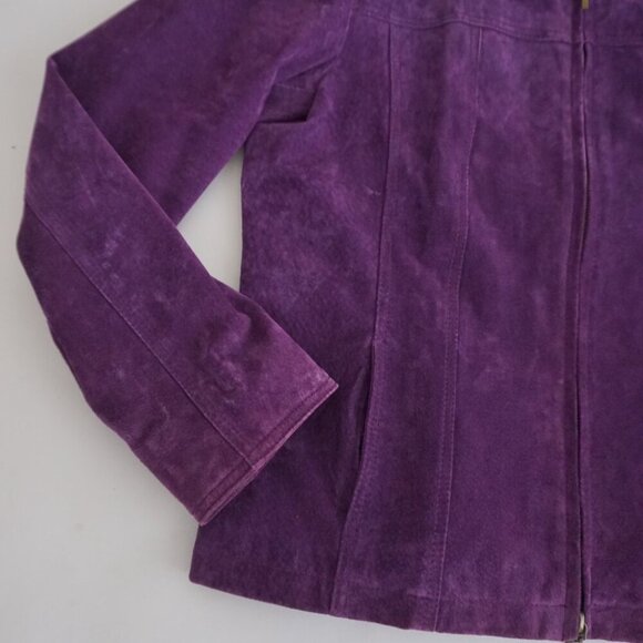 Vintage Coldwater Creek Purple 100% Suede Leather Zip Moto Biker Jacket L - Picture 7 of 12
